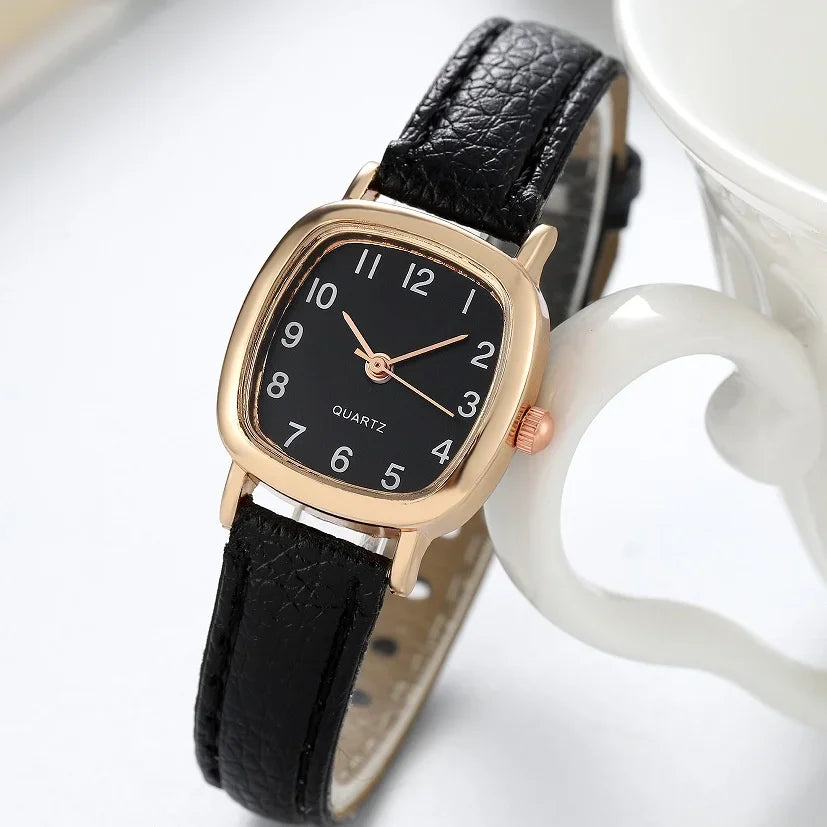 Square Vintage Women’s Watch with Leather Strap