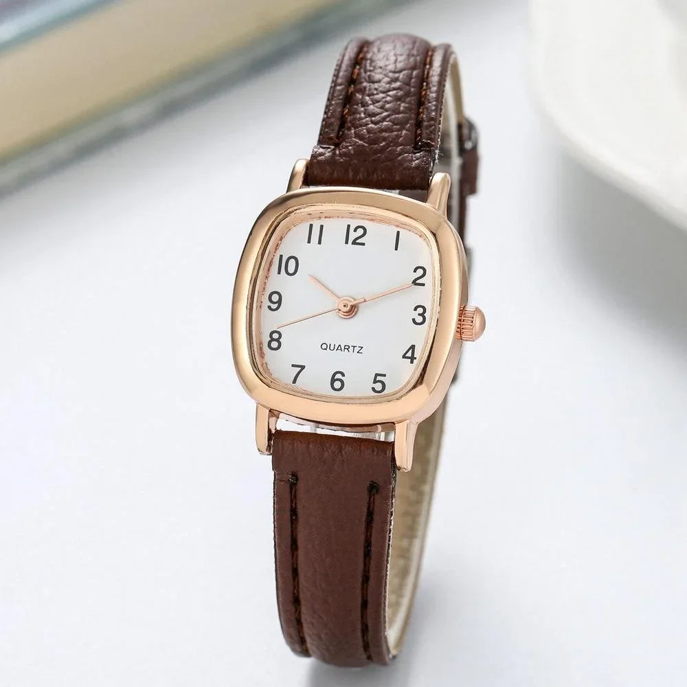 Square Vintage Women’s Watch with Leather Strap