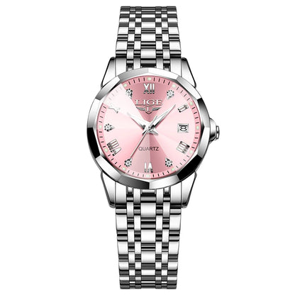 LIGE Top Luxury Elegant Watch for Women Waterproof Luminous Date Ladies Watch Stainless Steel Quartz Women's Watches Girl Reloj