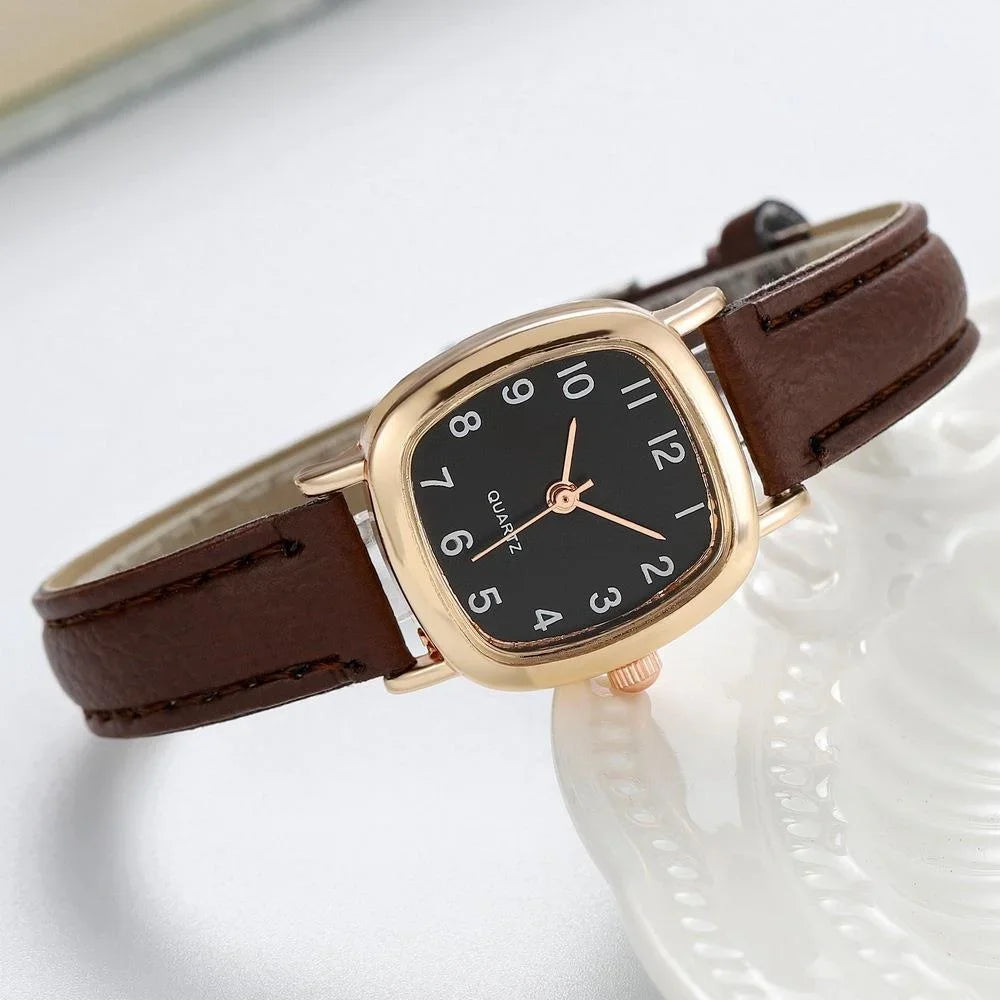 Square Vintage Women’s Watch with Leather Strap