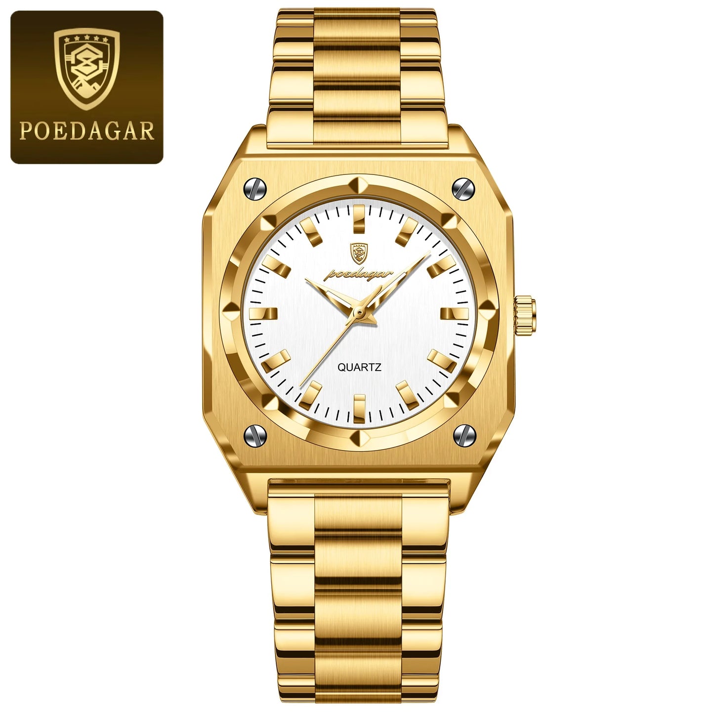 POEDAGAR Luxury Elegant Square Ladies Watch Waterproof Luminous Watch for Woman Stainless Steel Quartz Women's Watches Reloj+box