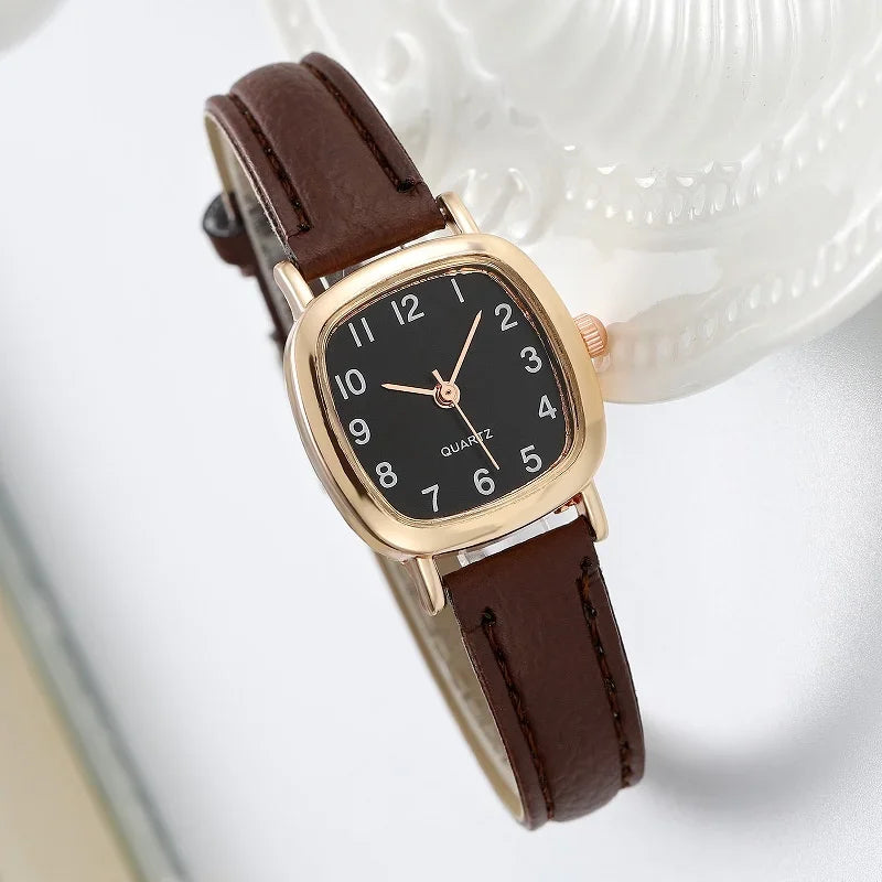 Square Vintage Women’s Watch with Leather Strap