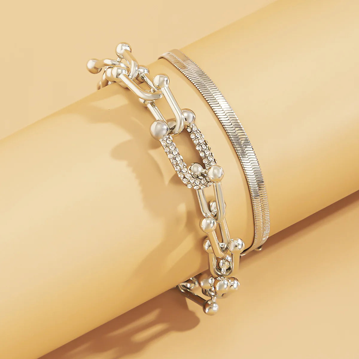 Trendy Punk Metal U-Shaped Bangle with Crystal Zircon