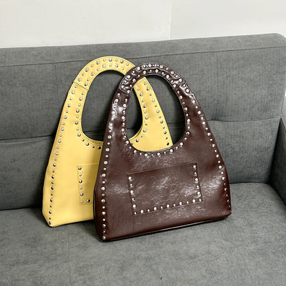 Retro Rivet Leather Shoulder Bag