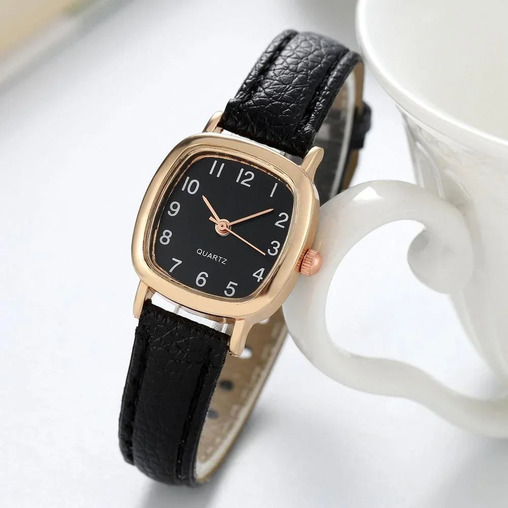 Square Vintage Women’s Watch with Leather Strap