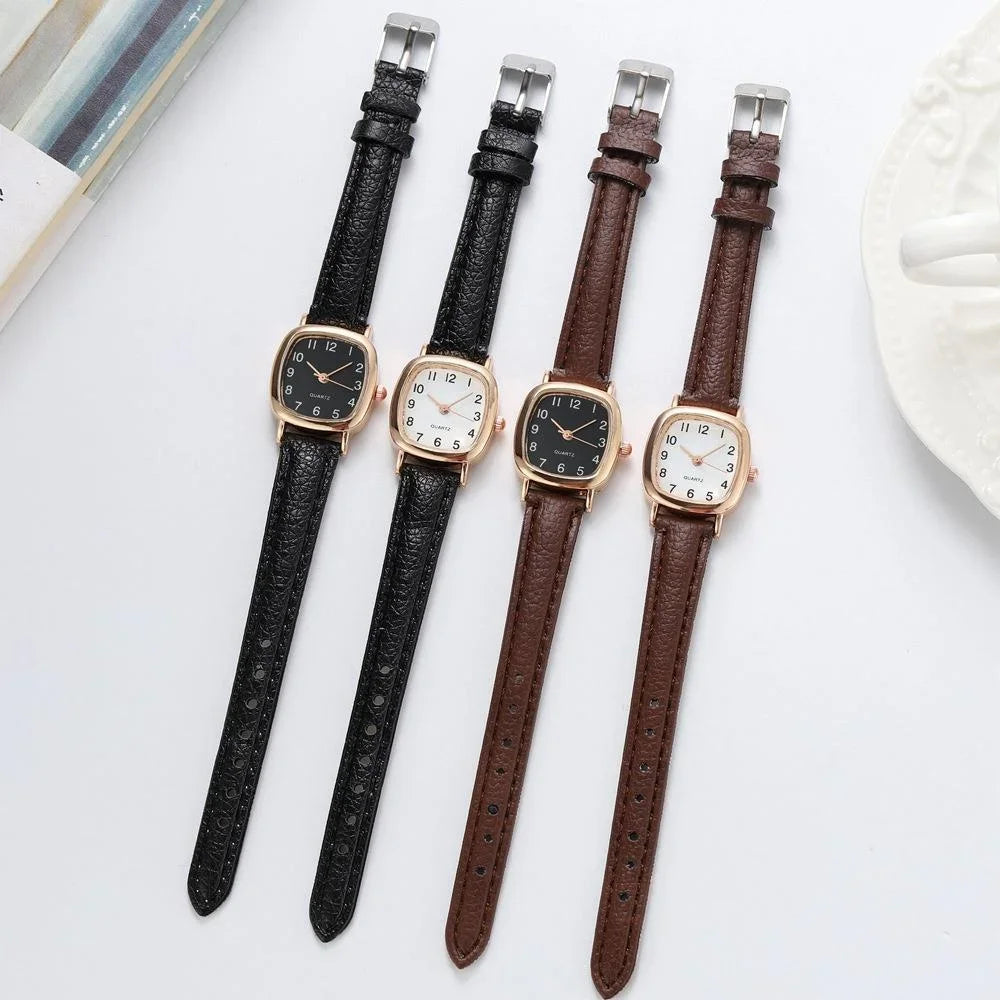 Square Vintage Women’s Watch with Leather Strap