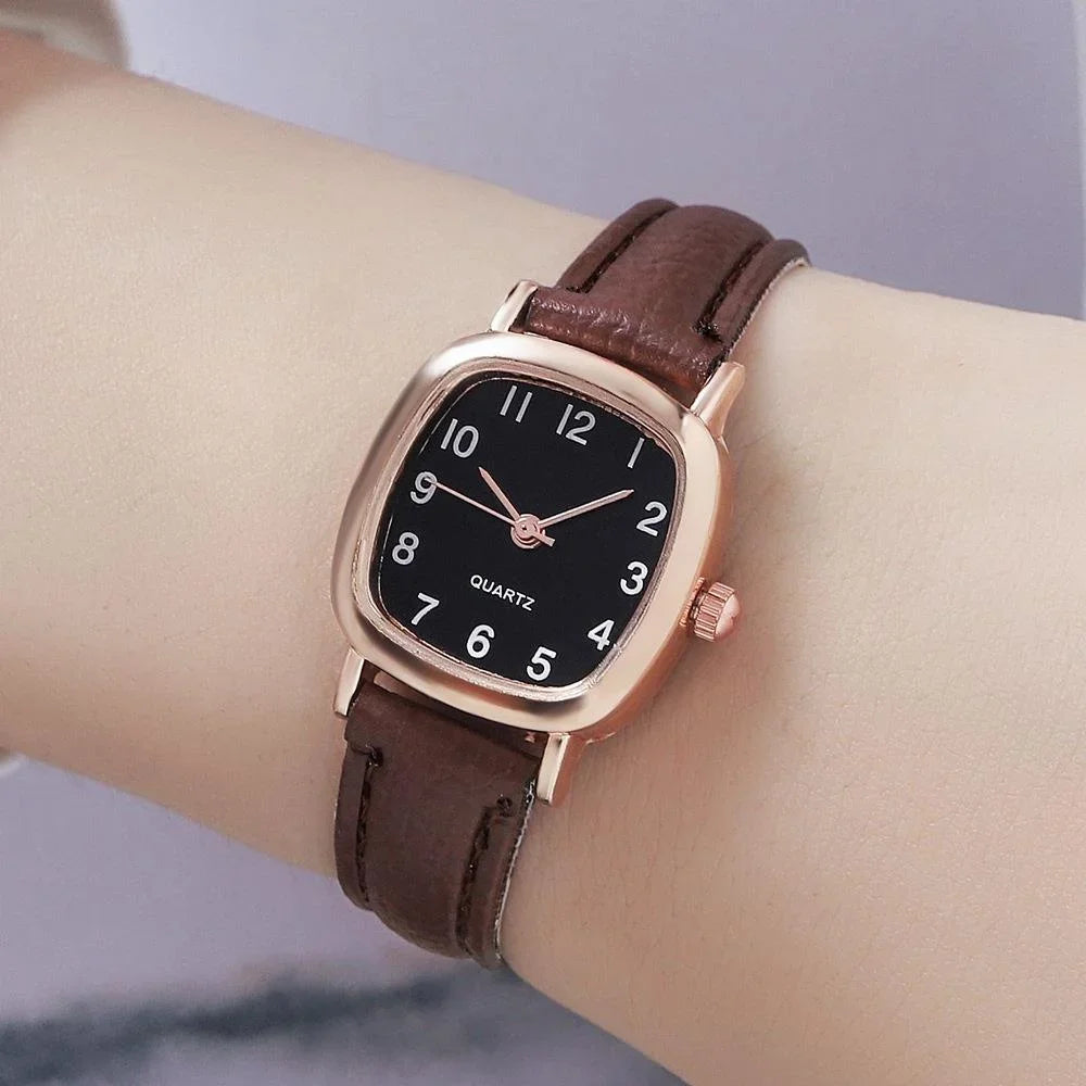 Square Vintage Women’s Watch with Leather Strap