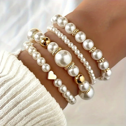 Elegant Pearl Love Bracelet Set - 4 Pieces