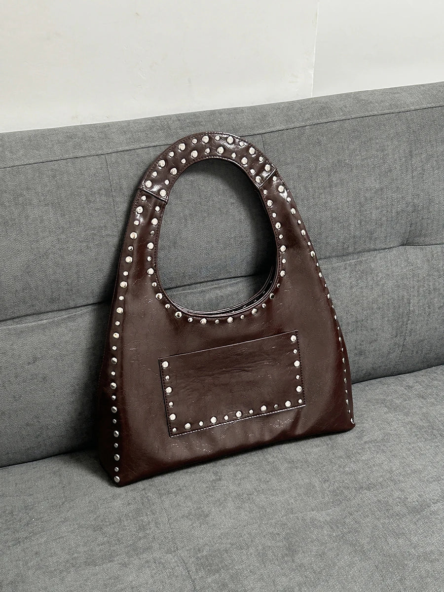 Retro Rivet Leather Shoulder Bag